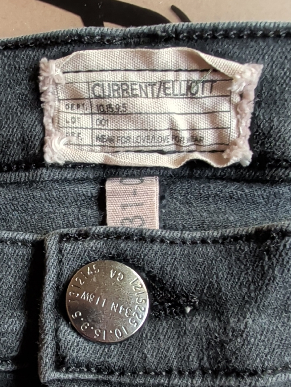 Current/Elliott Black High-Rise Denim Jeans with Branded Button